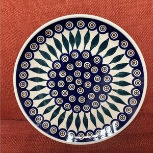 Polish Pottery Boleslawiec Blue and White Peacock Patterned Ceramic dinner Plate